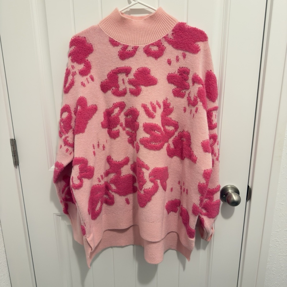 Grace + Karma Women's Oversized Mock Neck Pink Design Sweater Size 1X